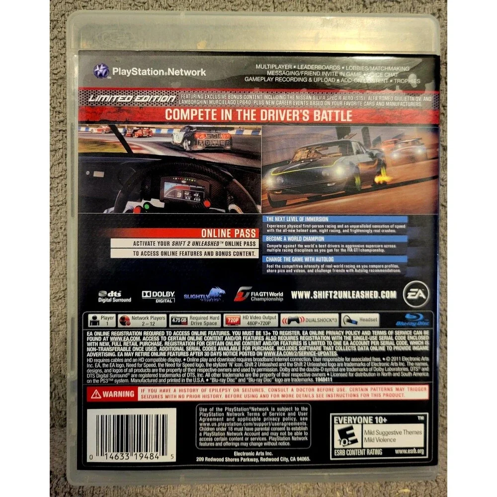 Shift 2: Unleashed -- Limited Edition (Sony PlayStation 3 PS3 RARE FAST SHIPPING